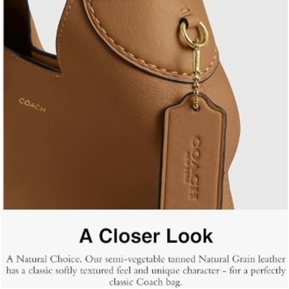 Coach Brooklyn Shoulder Bag 28 Honey Brown‎ Natural Grain Leather Magnetic NEW - Picture 6 of 6